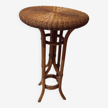 Ancienne table haute/mange debout bambou et rotin