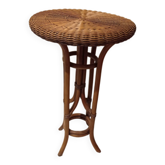 Ancienne table haute/mange debout bambou et rotin