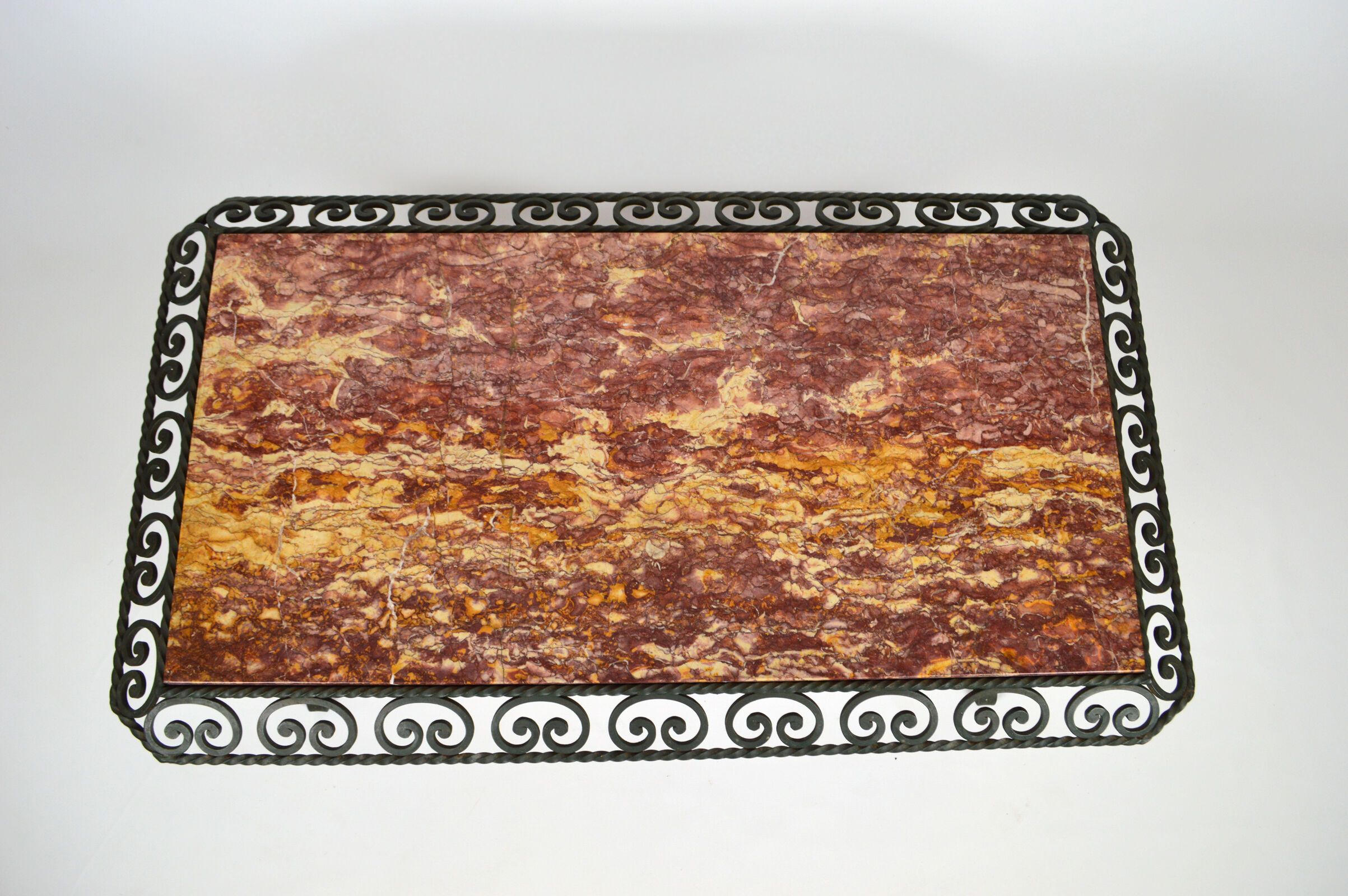 Coffee table in marble and wrought iron, circa 1940
