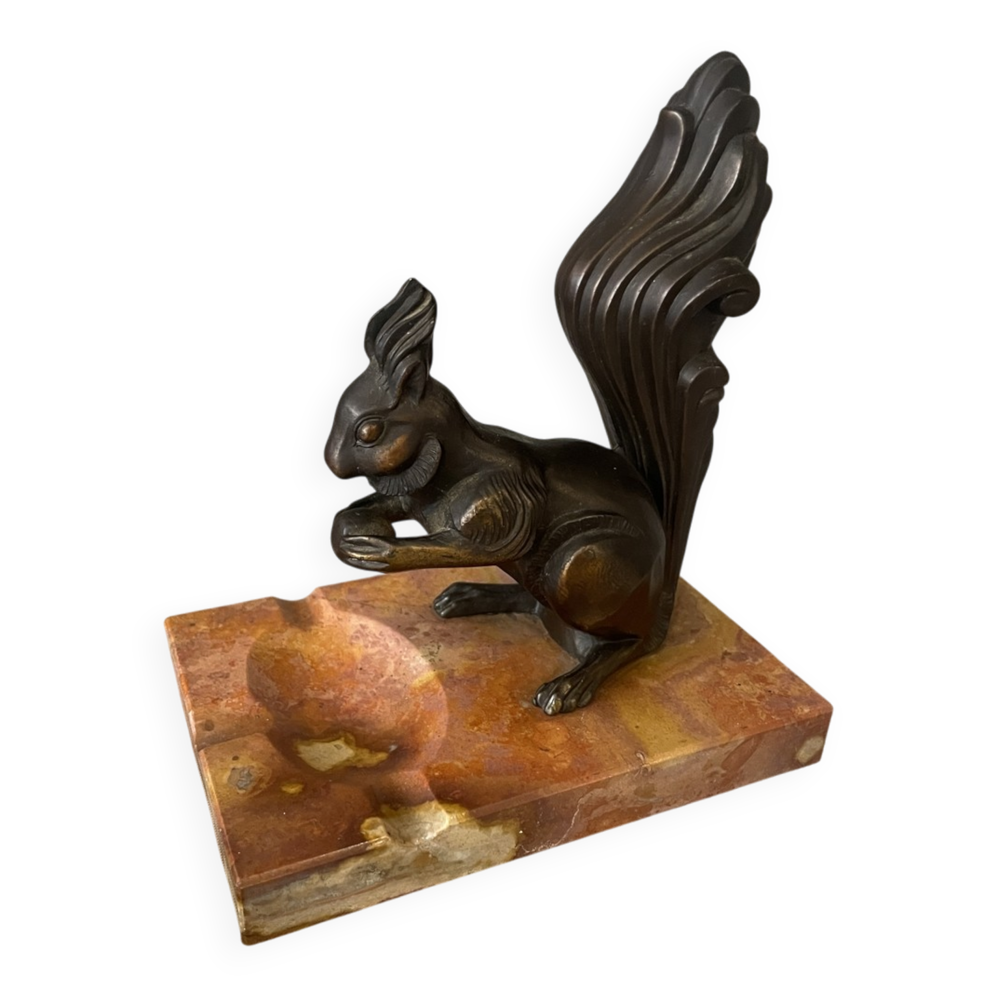 Squirrel ashtray or trinket dish with a regulated marble base office decor