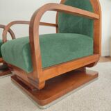 Paire de fauteuils art déco - velour de mohair vert