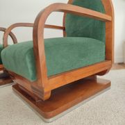 Pair of art deco armchairs - green mohair velvet