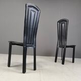 Vintage black leather dining chairs, set of 4, 1980s