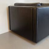 Pair of Black Leather Cube Club-Chairs by Charles Pfister for Knoll, 1980s