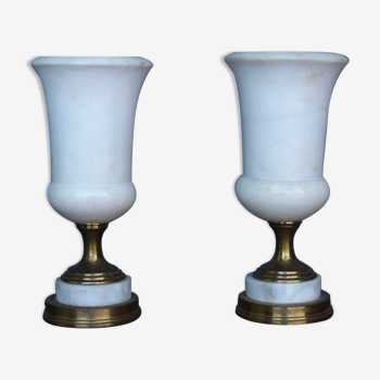 Lampes de table Alabaster Torchiere, années 1950