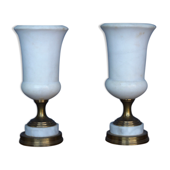 Lampes de table Alabaster Torchiere, années 1950