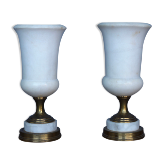Alabaster torchiere table lamps, 1950s, set of 2