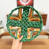 50s green braided barbotine fruit bowl