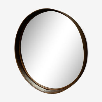 Teak wall mirror- round mirror vintage - 60s - mid century mirror
