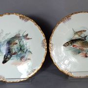 Antique fish service J. Pouyat porcelain Limoges plate 61 cm, 8 plates