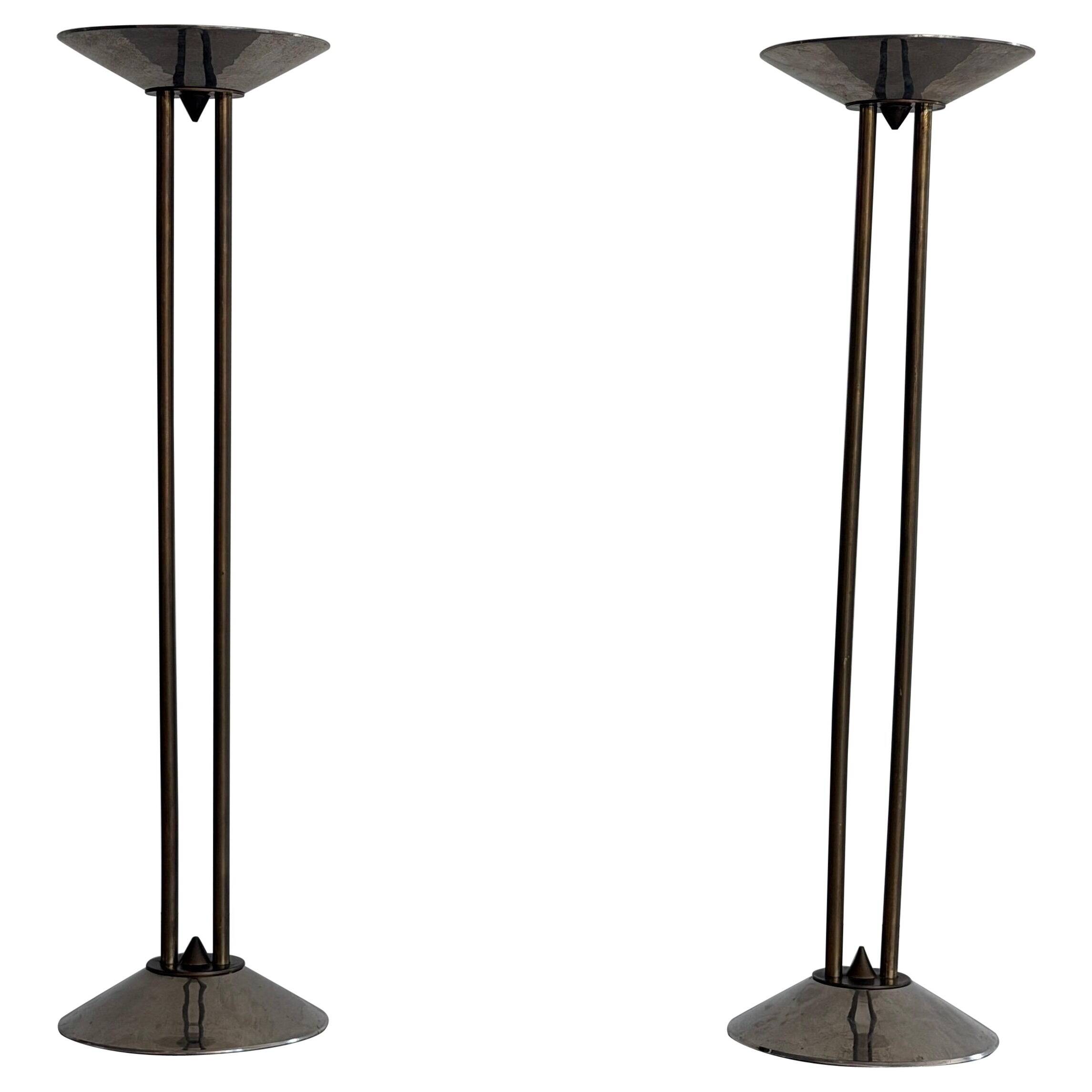 Pair of metal and brass candlesticks, 1960s, Germany
