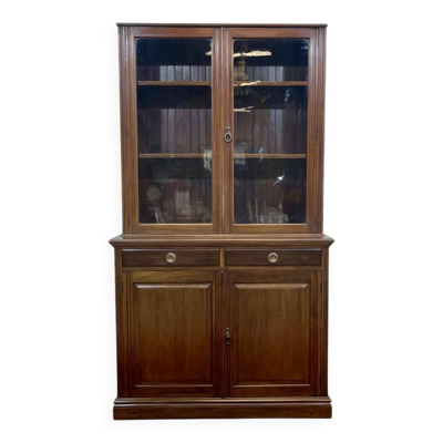 Bibliothèque 2 corps anglaise en noyer du début XXème