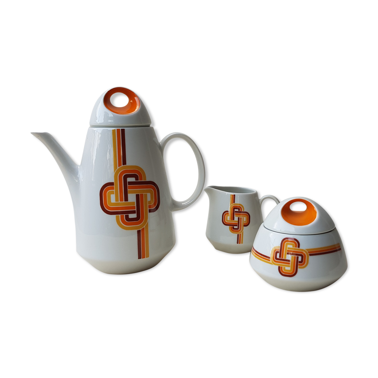 70's coffee maker, sugar bowl and milk pot