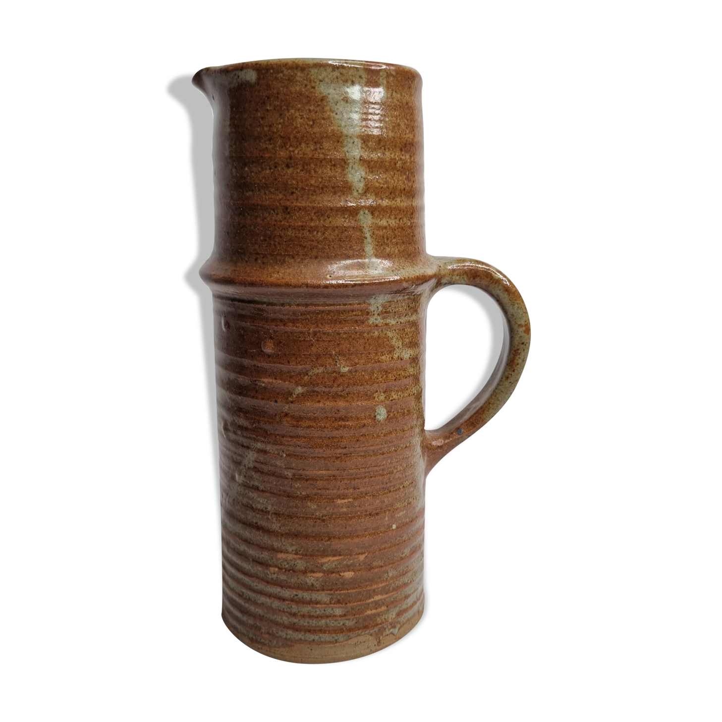 Pichet en grès pyrité signé, années 60-70, 25 cm