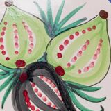 Beige Ceramic XXL Vintage Plate with Hand-Painted 3-Fig Fruit Motif, Sicily 1960s Wall Decor