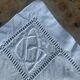 6 cotton and linen napkins, pastel blue, embroidered, OG monograms,