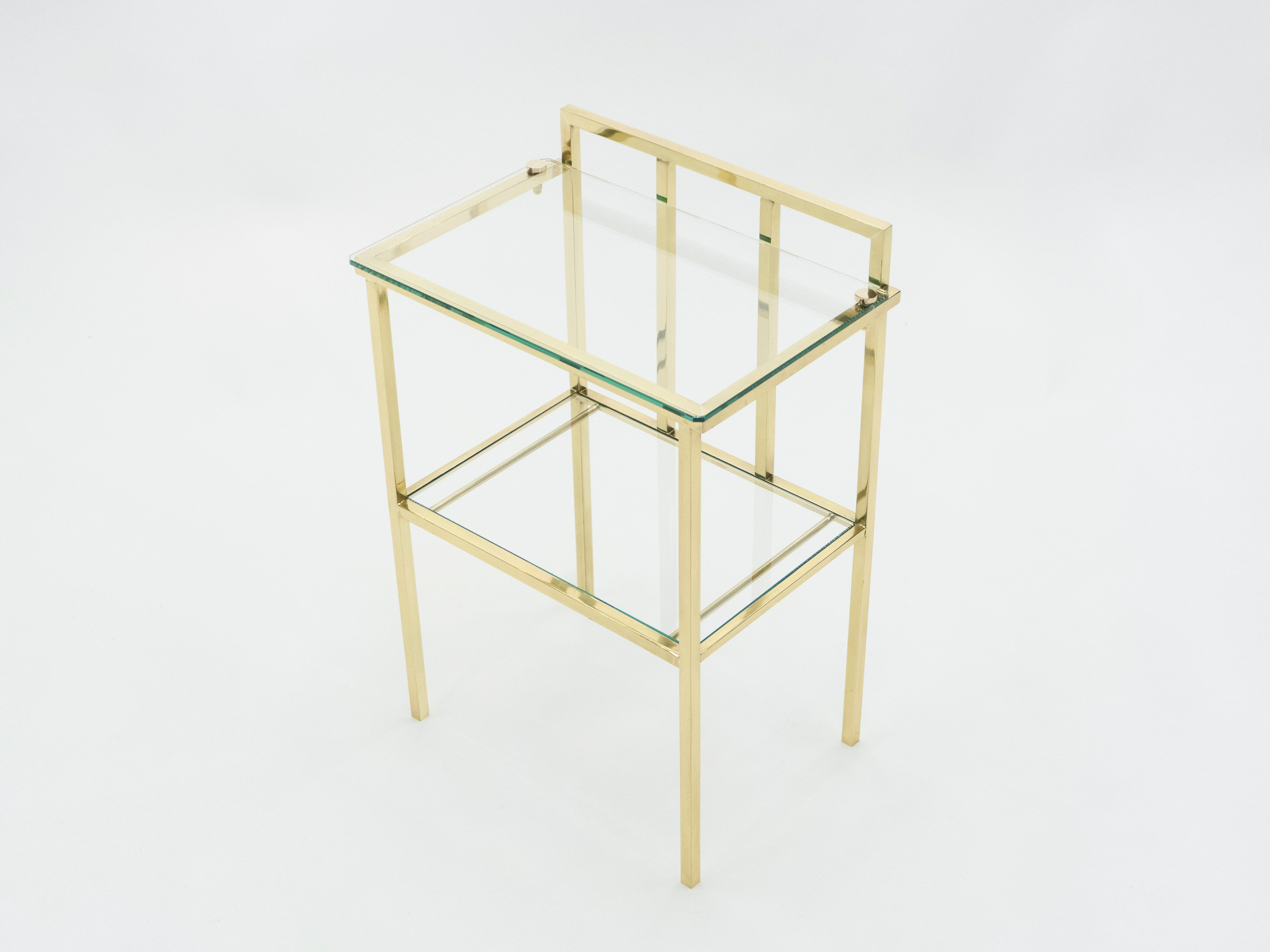 Pair of sofa tables in glass and brass 1960s