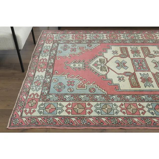 1970s vintage Turkish Oushak handmade wool cotton pink area rug 190x245