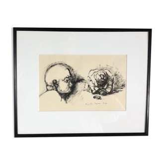 Signed charcoal drawing with certificate of origin
