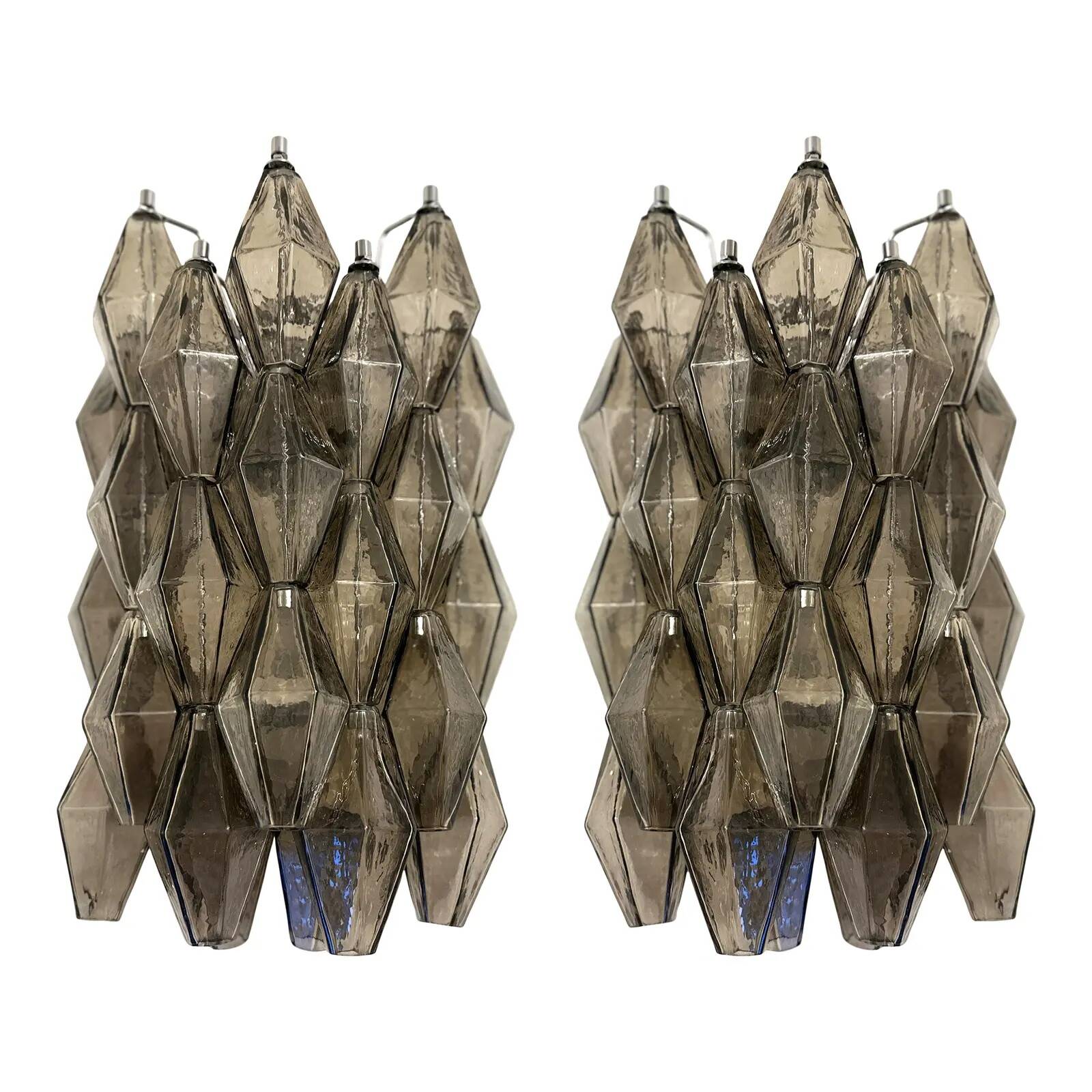 Italian “Poliedri” Murano Glass Wall Sconce Pair in Venini Design