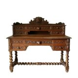 Neo-Renaissance oak cash desk and step