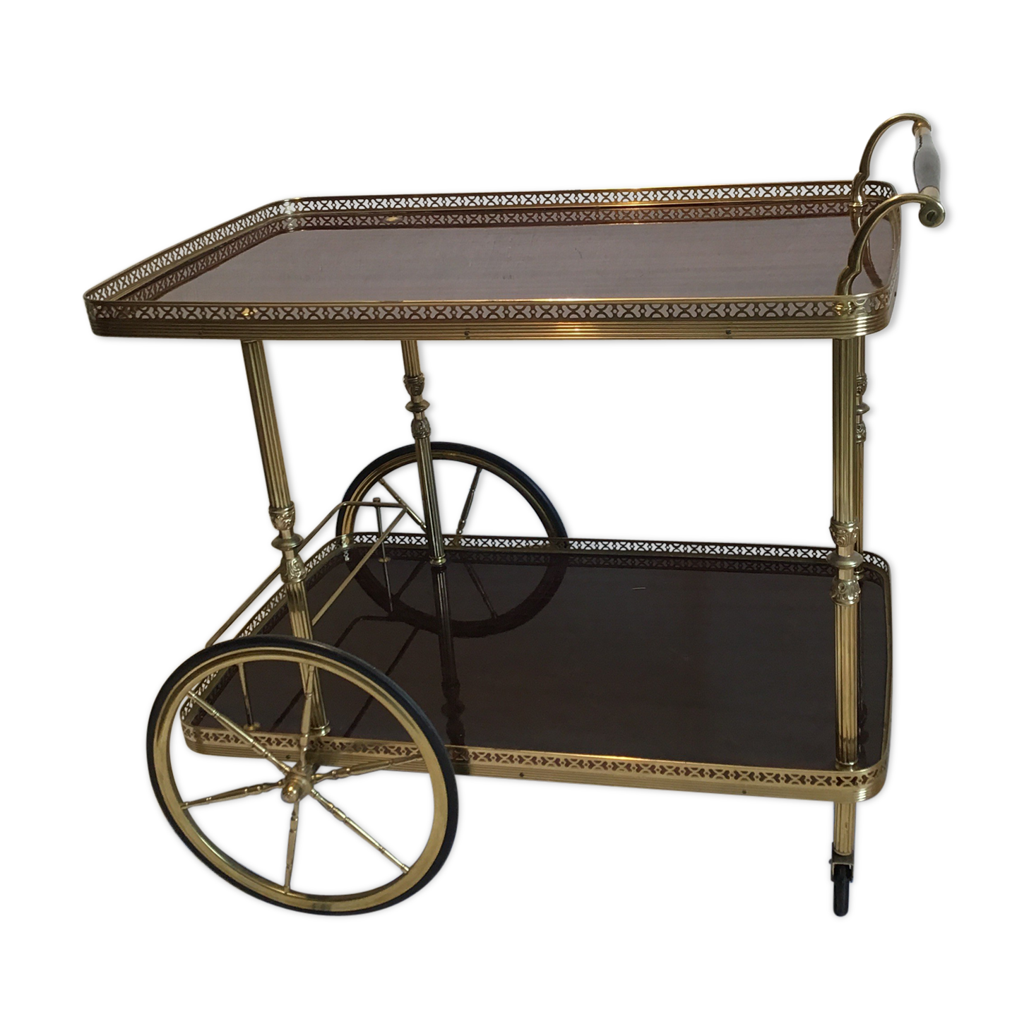 Serving table brass and wood varnish