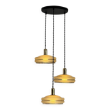 Vintage triple globe pendant light in gold granite glass