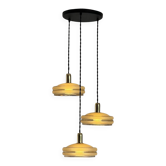 Suspension triple globes vintage verre granité doré