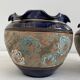 Pair, cache pots, royal doulton, english earthenware, 1920-1930, floral decoration, blue and gold, marks in