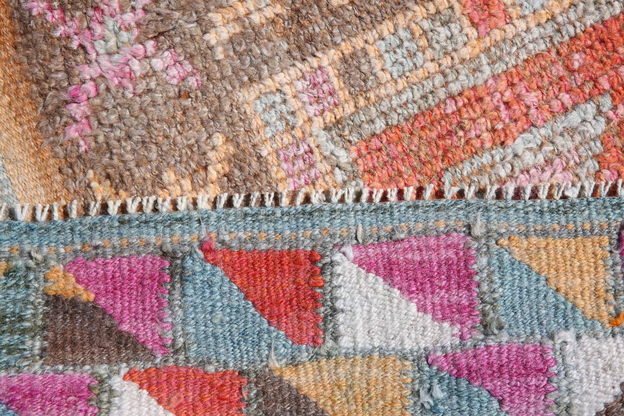 Colorful Vintage Runner Rug, Soft Pink Handmade Hallway Carpet, 82x334 Cm