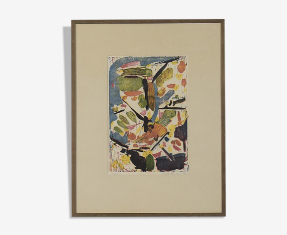 Lithographie en couleur vintage de Rita Carlsson, Komposition, 1974