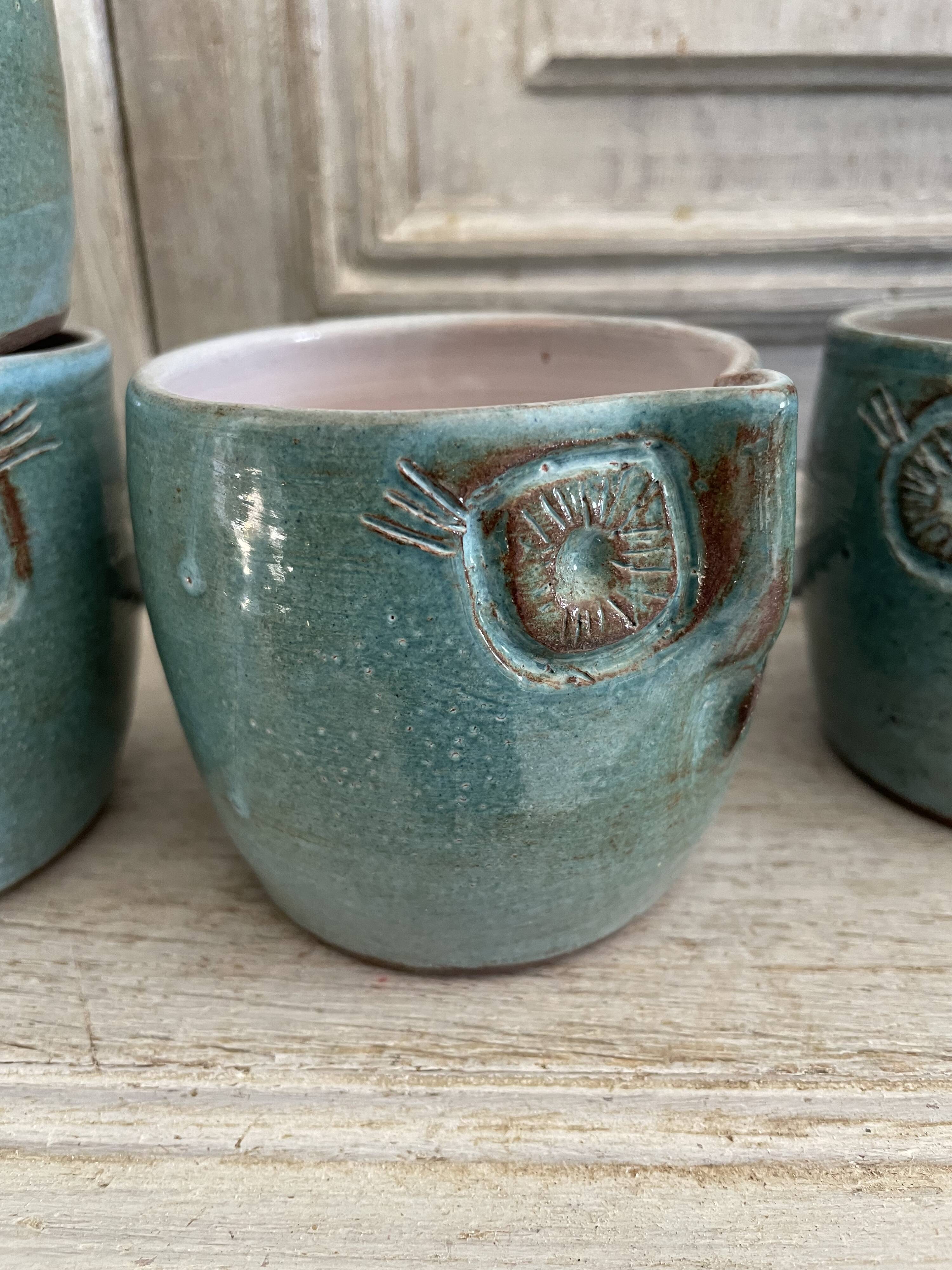 Set 6 vintage ceramic owl mugs