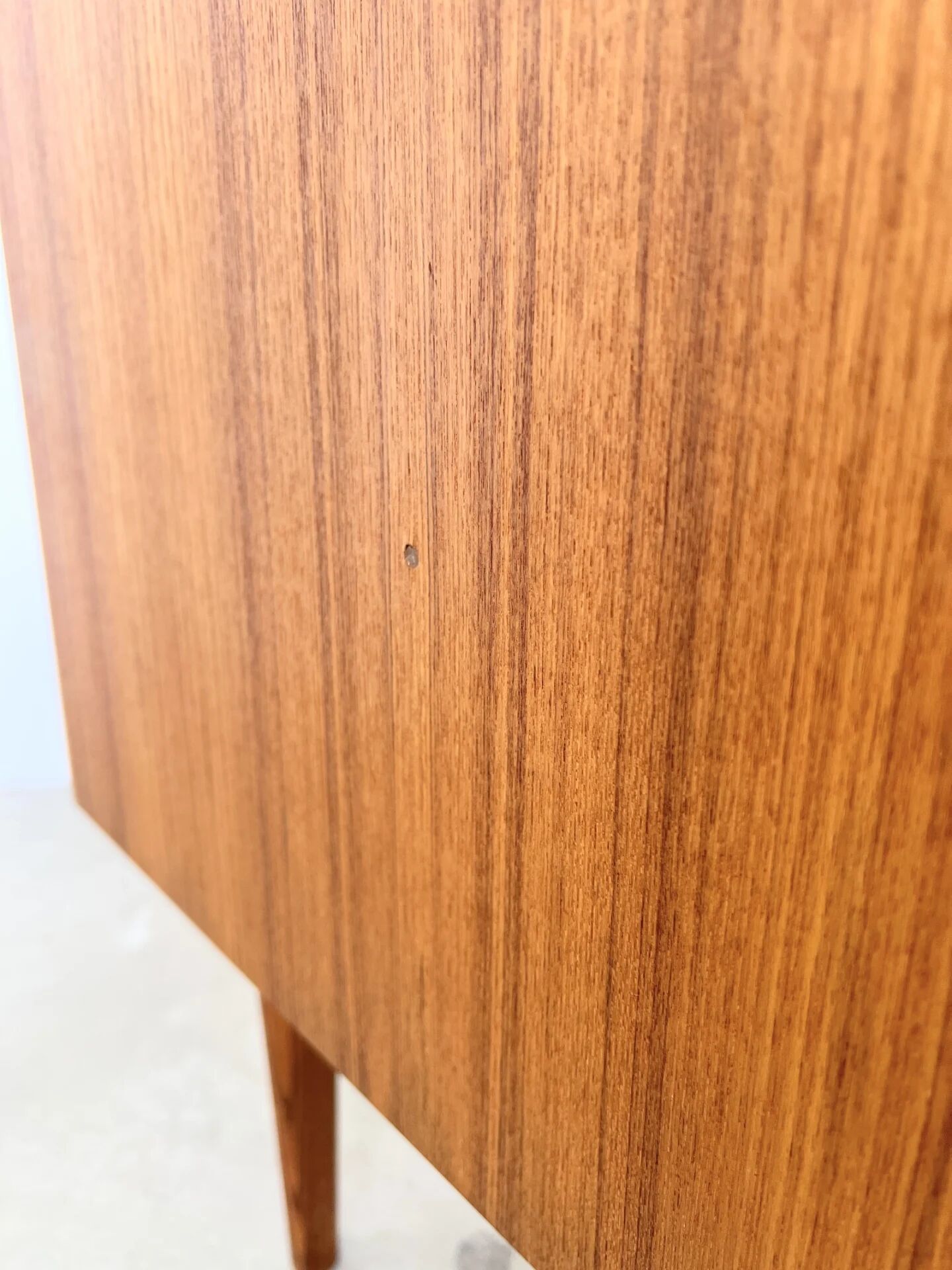 Lowboard teak 4 drawers — Mid-century lines, tapered legs, 1960s