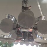 Vintage chandelier in opaline and stainless steel, 70s.