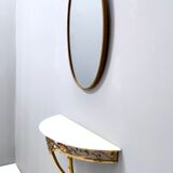 Wall-Mounted Brass Console Table with Demilune Portuguese Pink Marble Top, Italy