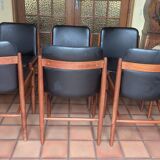 6 Chaises scandinaves teck et simili cuir 1960