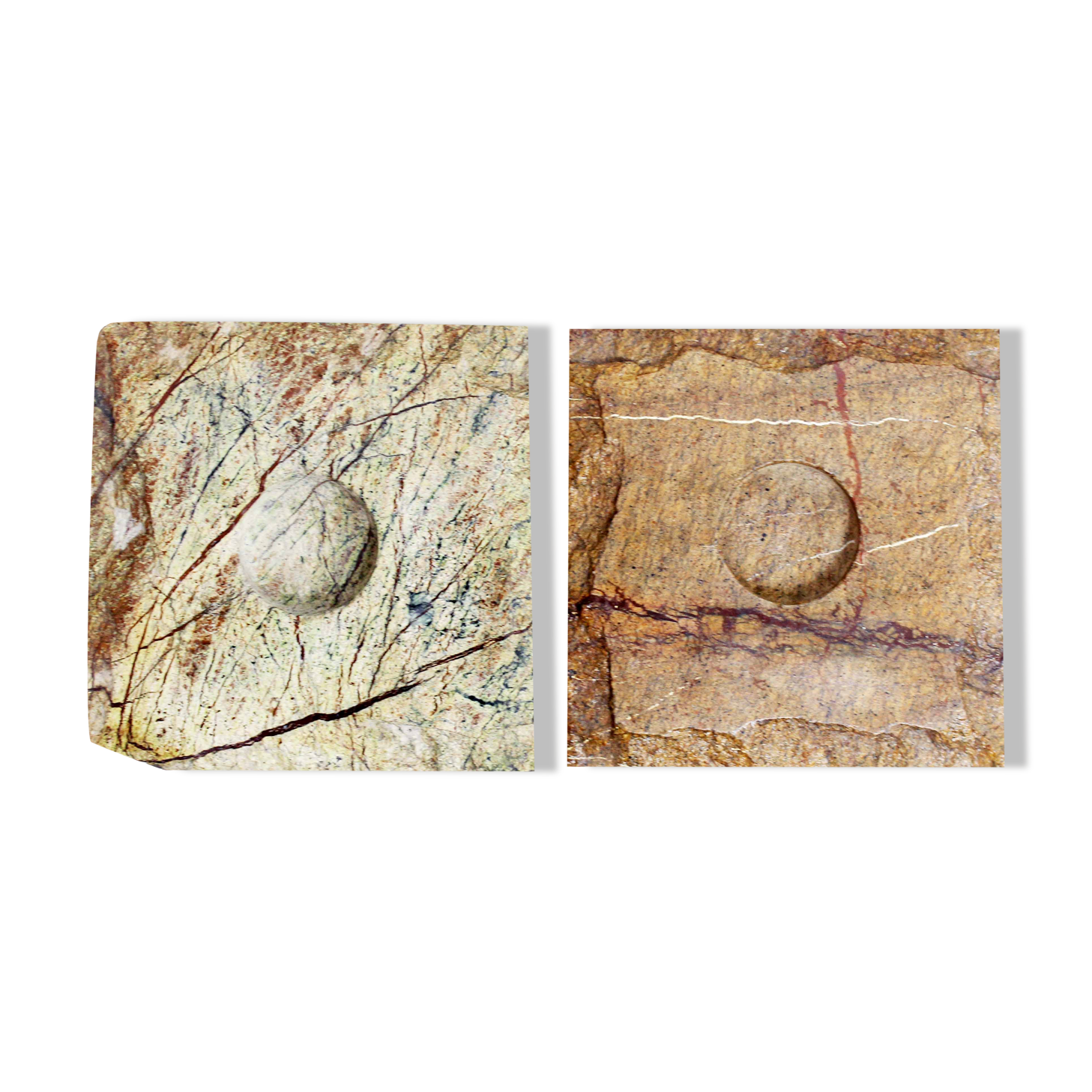 Pair of brutalist travertine candle holders