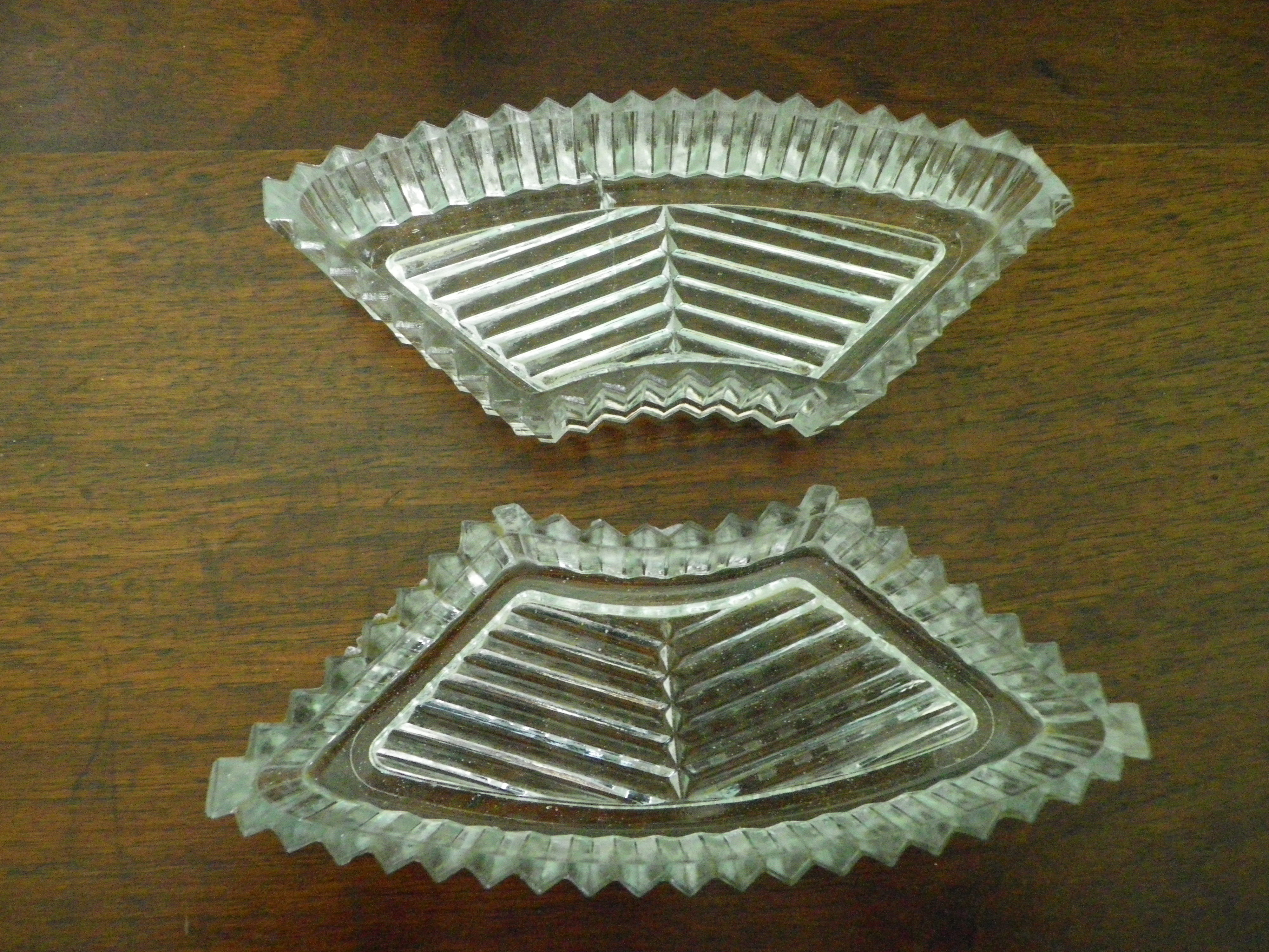 5-compartment thick glass servant - Silver metal with punch - Wooden handles - 1950/60