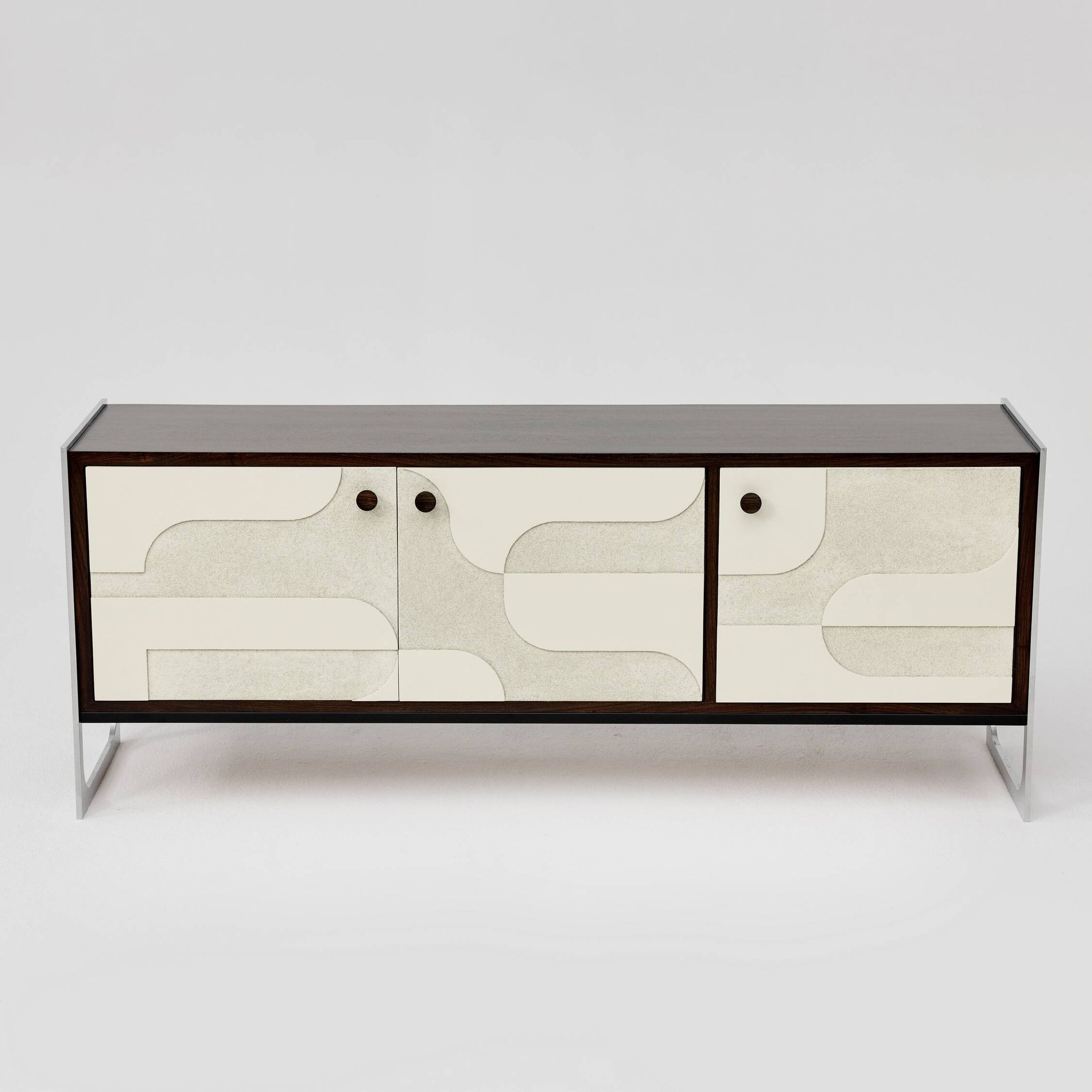Vintage sideboard with handmade relief surface, metal, Germany, 1960s
