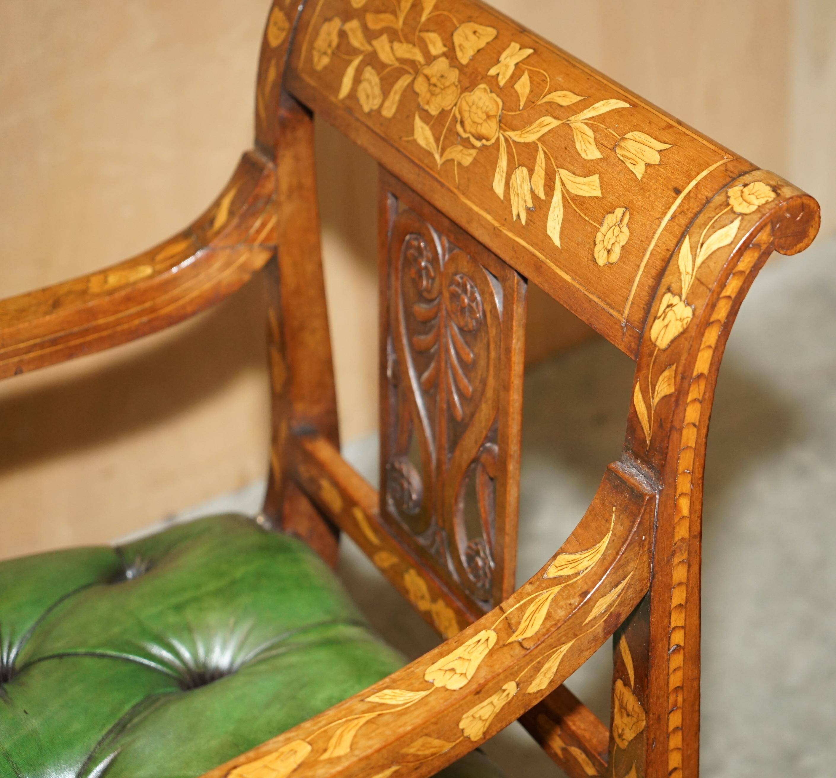 Chesterfield leather office chair with Dutch marquetry