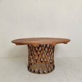 Large Mid-Century Modern Mexican Equipales Leather Dining Table, 1970