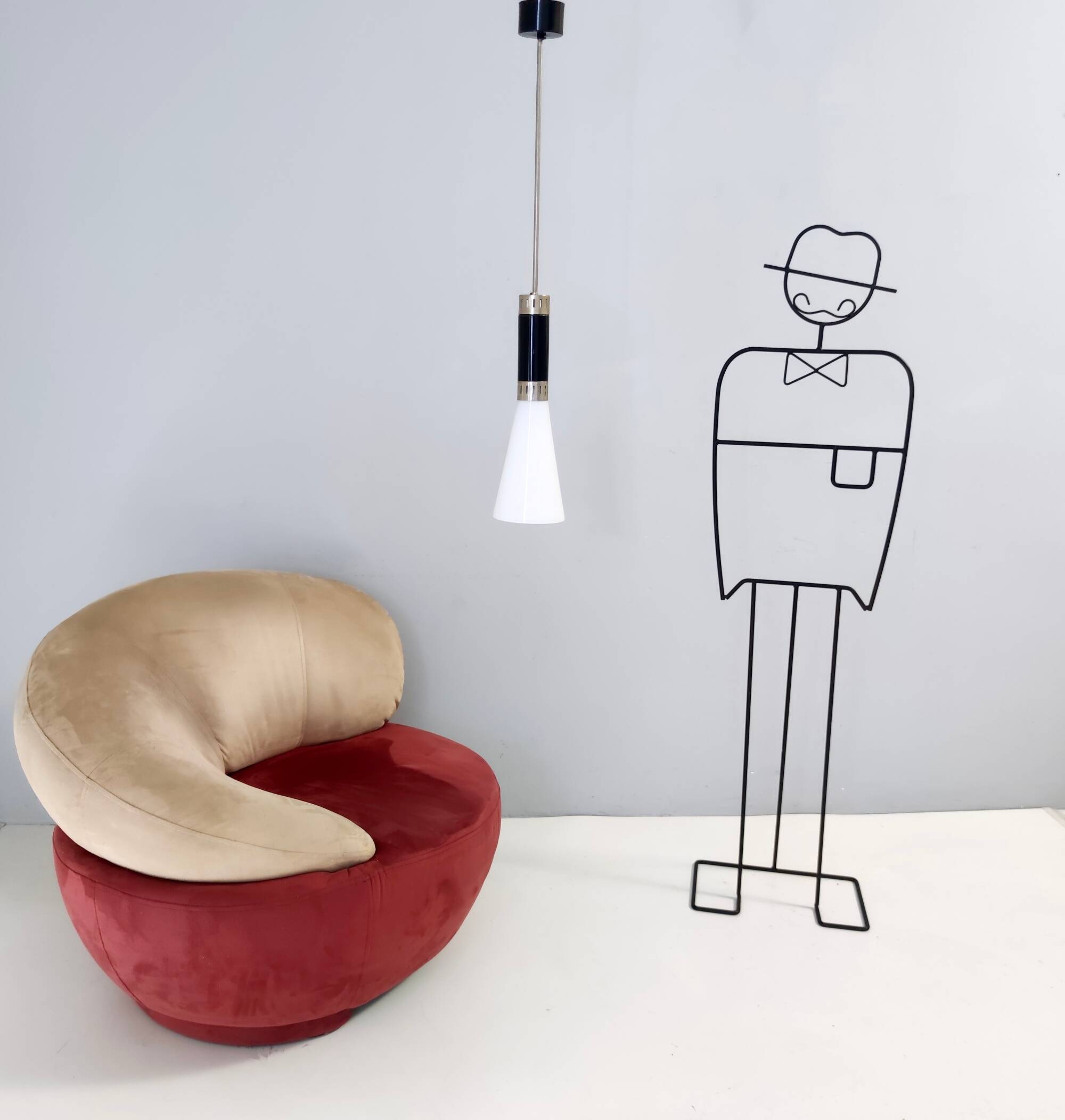 Opaline Glass and Chrome-Plated Brass Pendant by Stilnovo, Italy