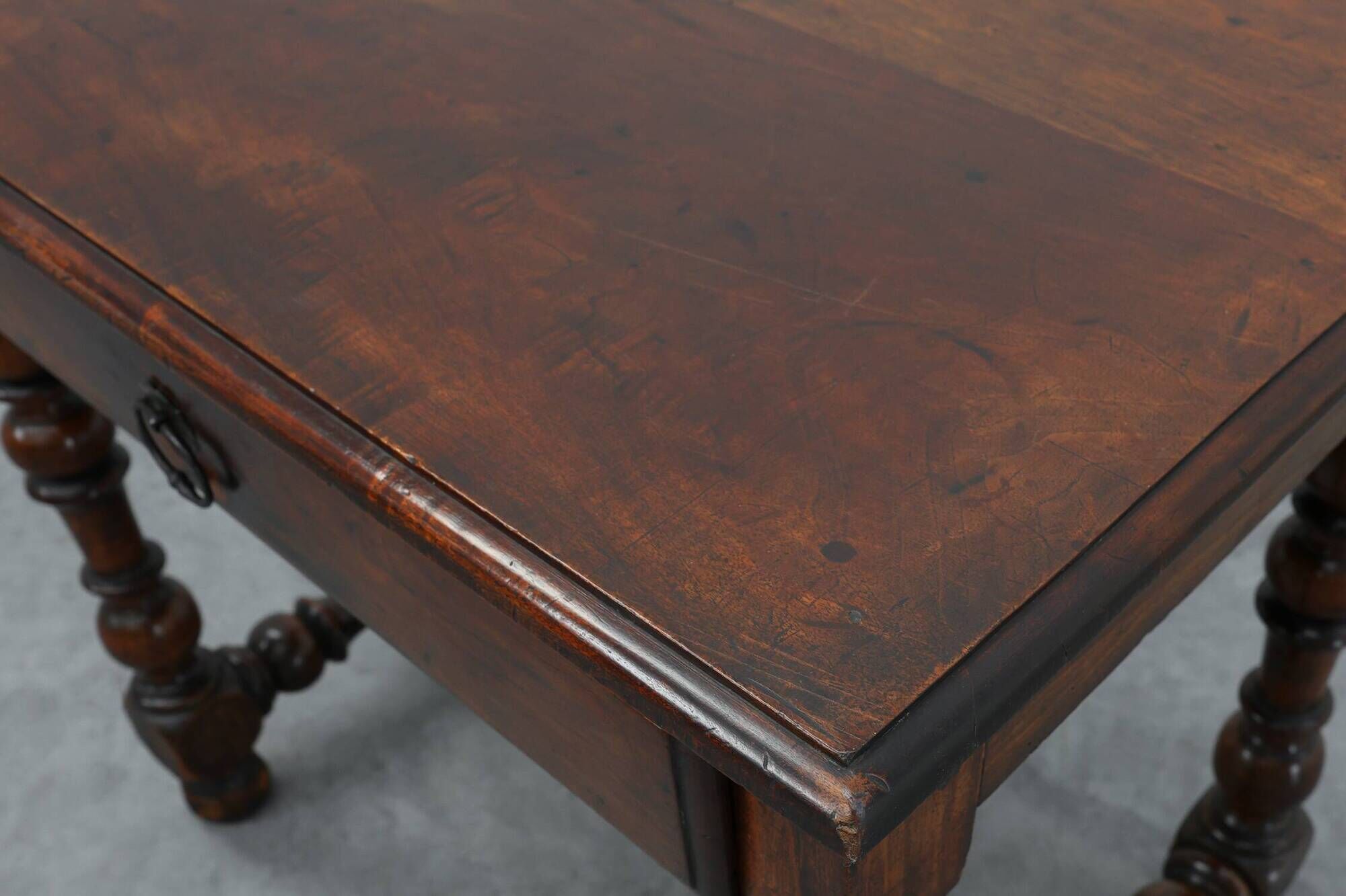 French Louis XIII Walnut Side Table with Drawer and Turned Legs, circa 1850