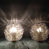 Pair of ice glass and brass wall lights by Limburg / vintage 60s-70s