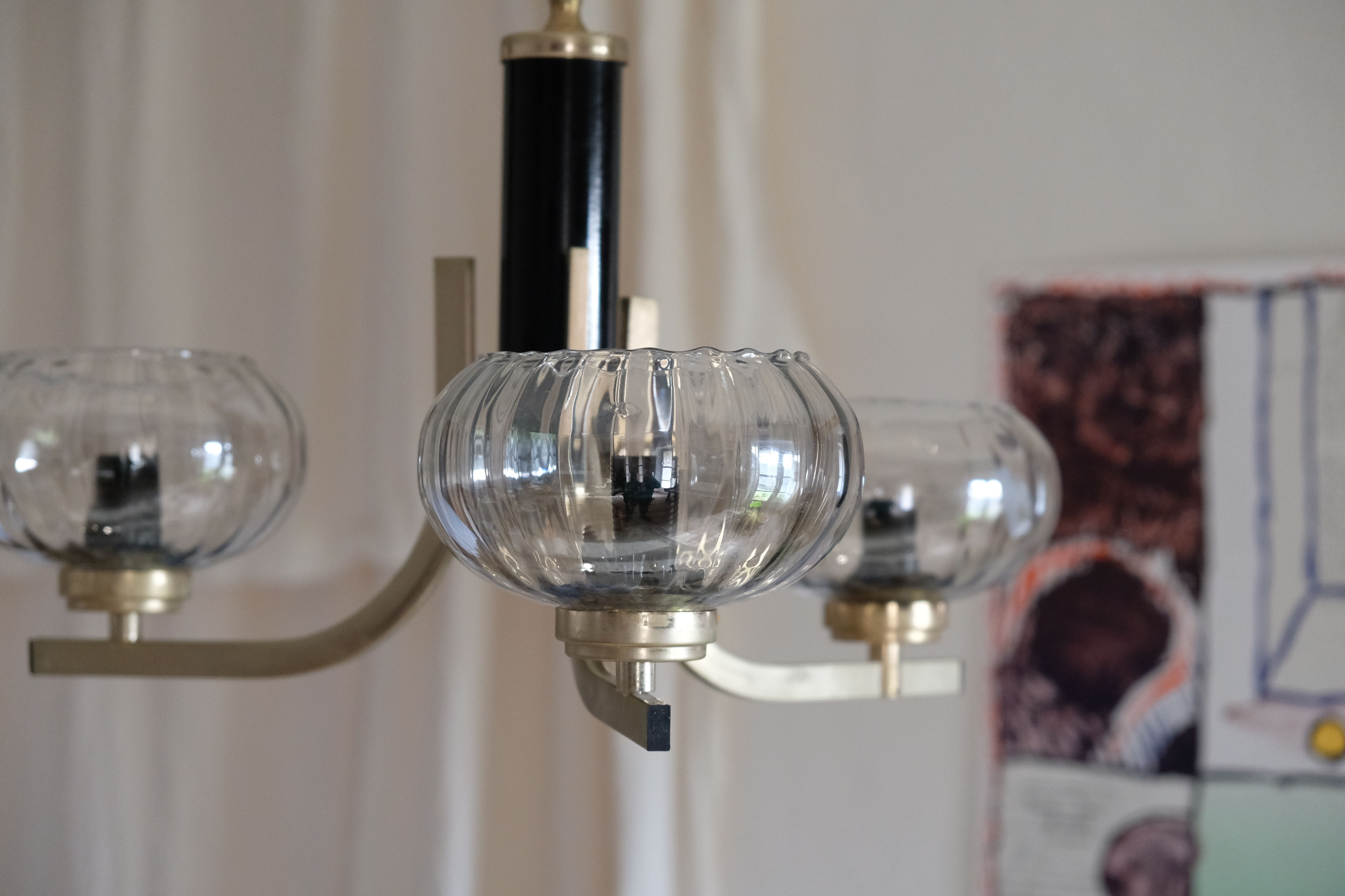 Smoky glass, brass and steel ceiling light