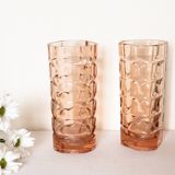 Paire de vases en verre rose ancien