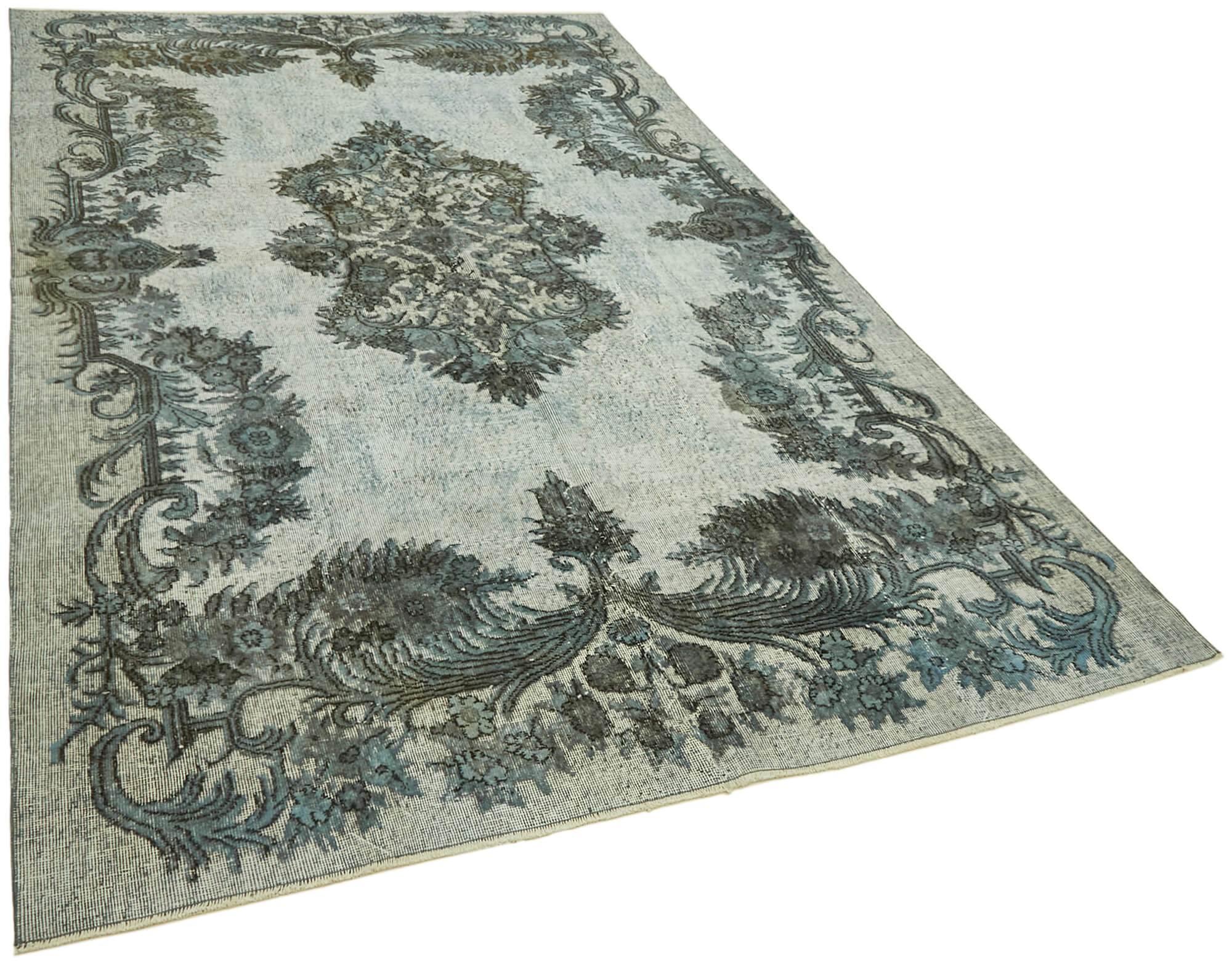 Handmade hi-low pile oriental 1980s 202 cm x 315 cm blue rug