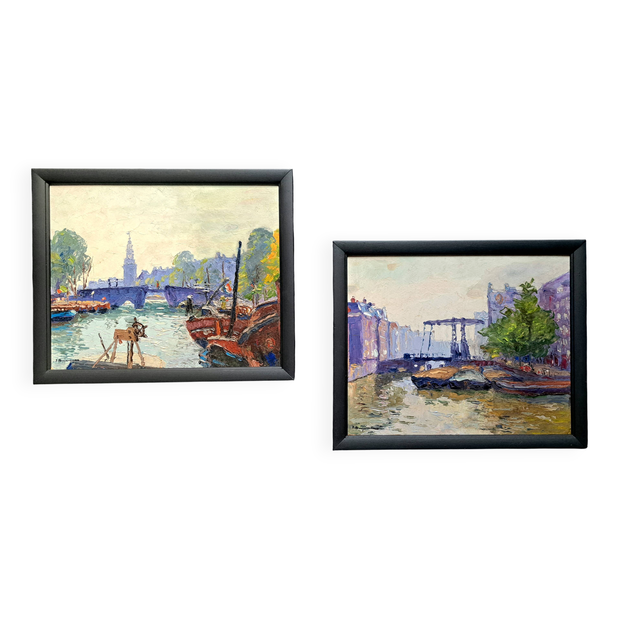 Impressionist paintings - pair of oil on cardboard signed by Jehann BERJONNEAU