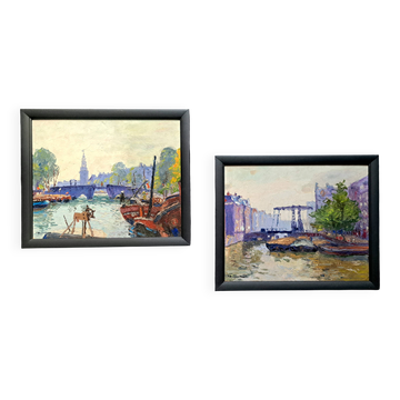 Impressionist paintings - pair of oil on cardboard signed by Jehann BERJONNEAU
