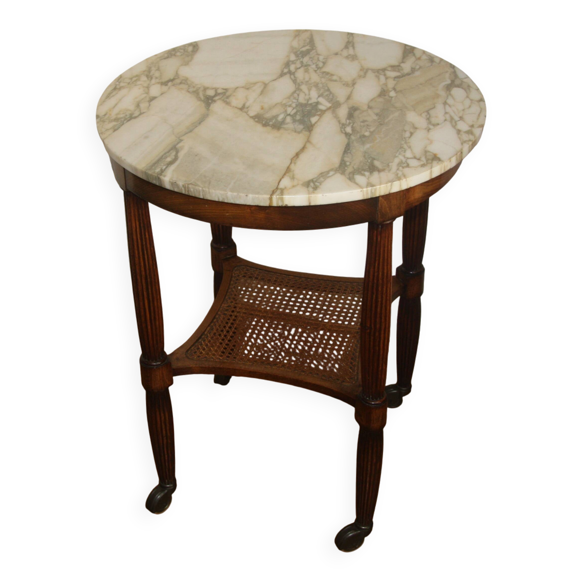 Rolling side table, Louis XVI style, with marble.